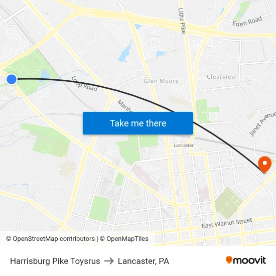 Harrisburg Pike Toysrus to Lancaster, PA map