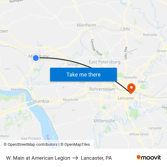 W. Main at American Legion to Lancaster, PA map