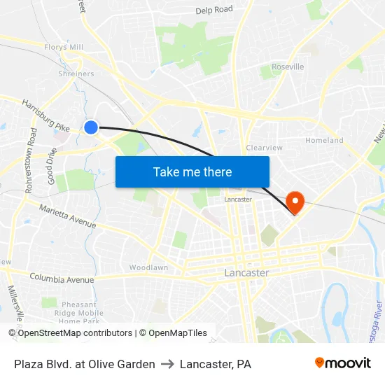Plaza Blvd. at Olive Garden to Lancaster, PA map
