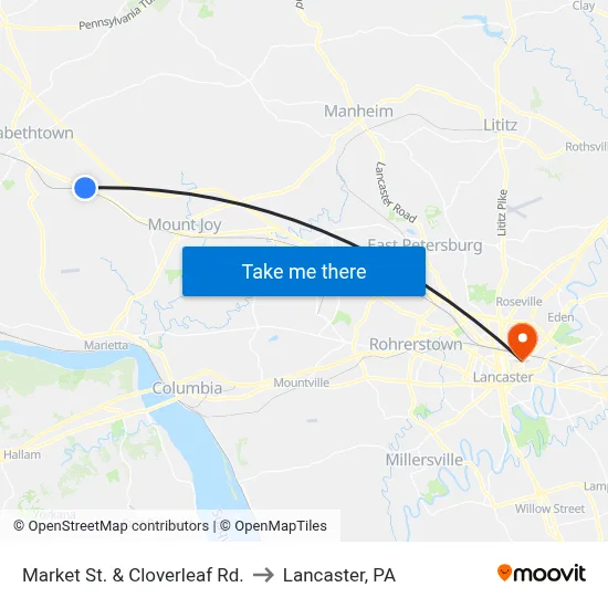 Market St. & Cloverleaf Rd. to Lancaster, PA map