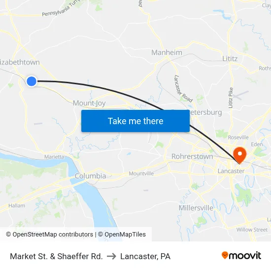 Market St. & Shaeffer Rd. to Lancaster, PA map