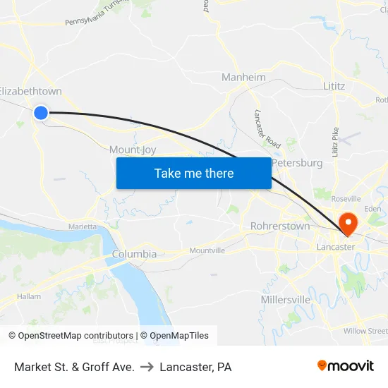 Market St. & Groff Ave. to Lancaster, PA map