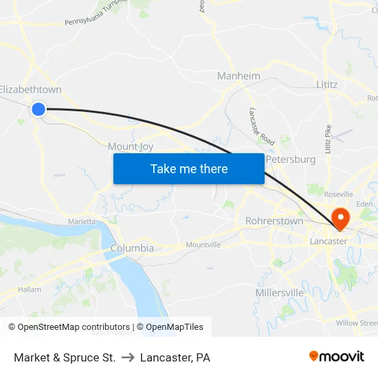 Market & Spruce St. to Lancaster, PA map