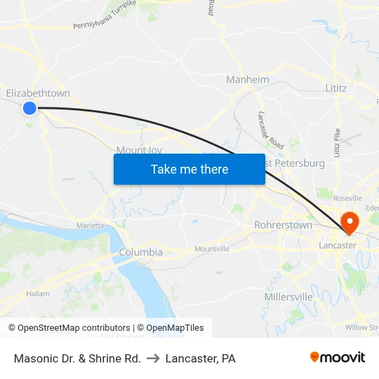 Masonic Dr. & Shrine Rd. to Lancaster, PA map