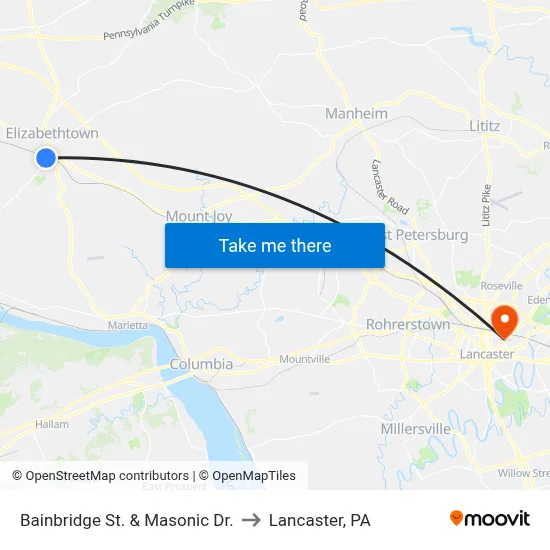 Bainbridge St. & Masonic Dr. to Lancaster, PA map