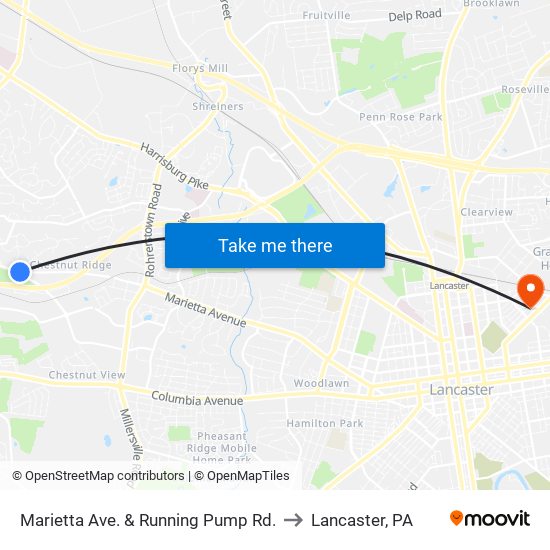 Marietta Ave. & Running Pump Rd. to Lancaster, PA map