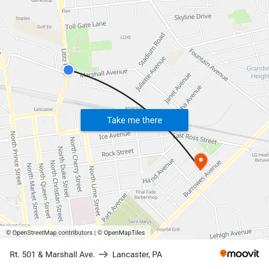 Rt. 501 & Marshall Ave. to Lancaster, PA map