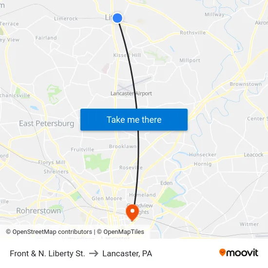Front & N. Liberty St. to Lancaster, PA map