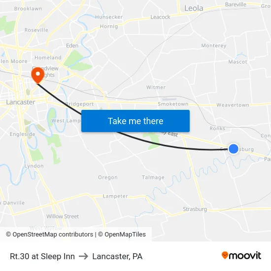 Rt.30 at Sleep Inn to Lancaster, PA map