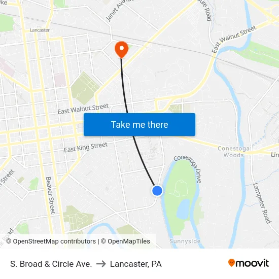S. Broad & Circle Ave. to Lancaster, PA map