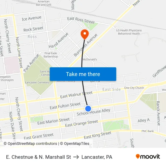 E. Chestnue & N. Marshall St to Lancaster, PA map