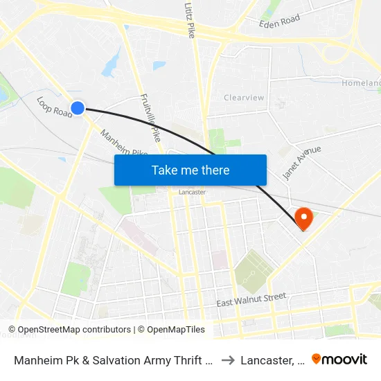 Manheim Pk & Salvation Army Thrift Store to Lancaster, PA map