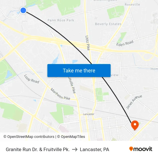 Granite Run Dr. & Fruitville Pk. to Lancaster, PA map