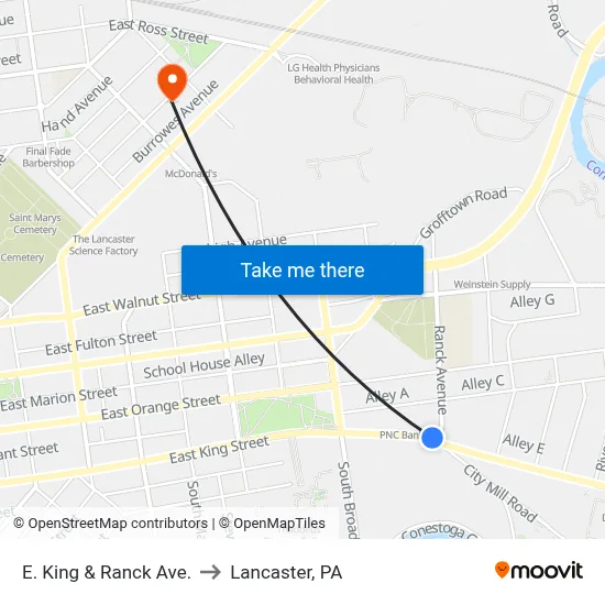 E. King & Ranck Ave. to Lancaster, PA map