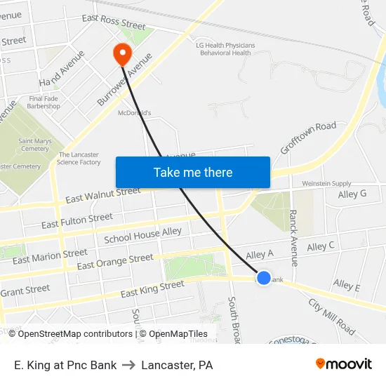 E. King at Pnc Bank to Lancaster, PA map