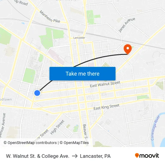 W. Walnut St. & College Ave. to Lancaster, PA map