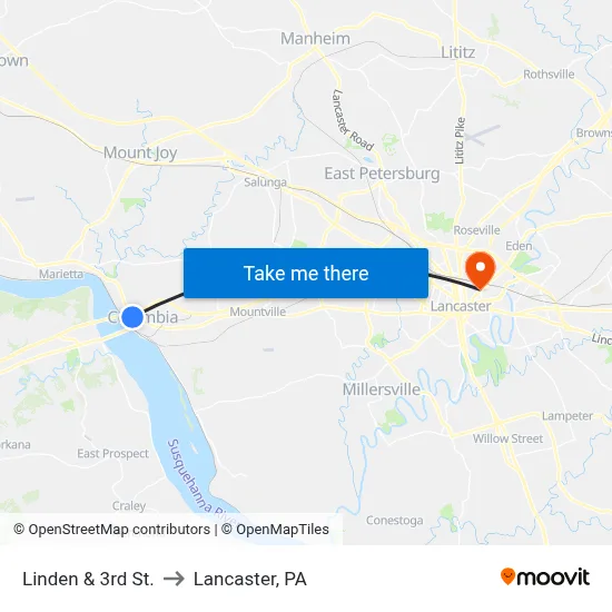 Linden & 3rd St. to Lancaster, PA map