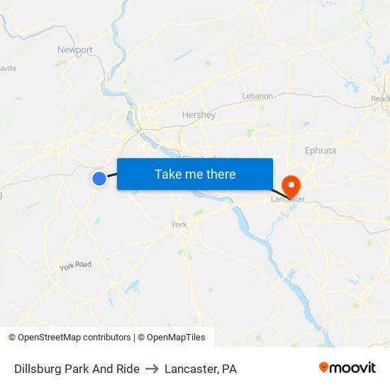 Dillsburg Park And Ride to Lancaster, PA map