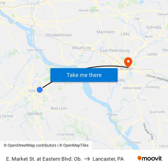 E. Market St. at Eastern Blvd. Ob. to Lancaster, PA map