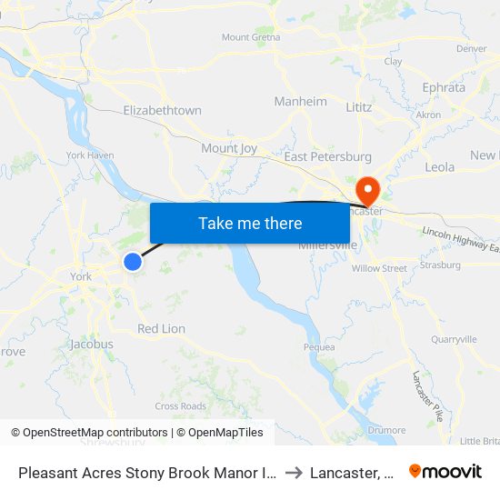 Pleasant Acres Stony Brook Manor Ib. to Lancaster, PA map