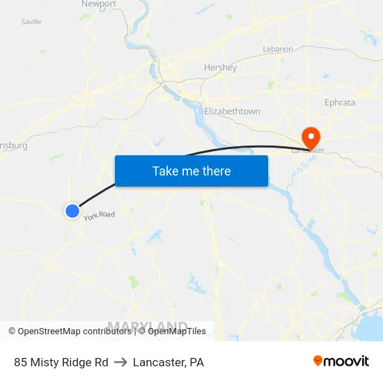 85 Misty Ridge Rd to Lancaster, PA map