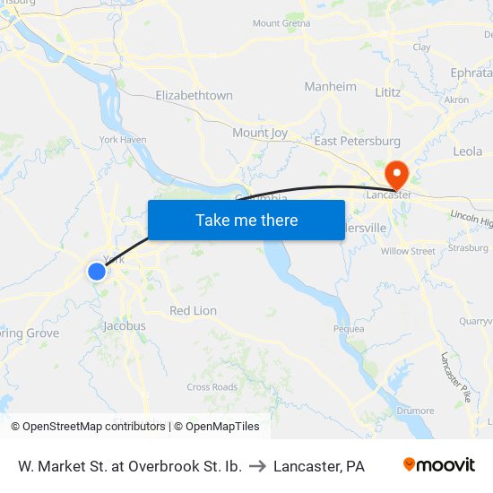 W. Market St. at Overbrook St. Ib. to Lancaster, PA map