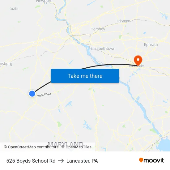 525 Boyds School Rd to Lancaster, PA map