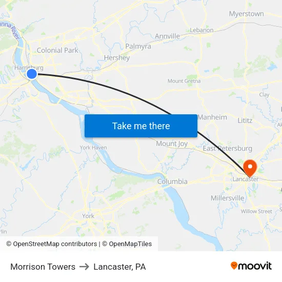 Morrison Towers (Dewberry St) to Lancaster, PA map