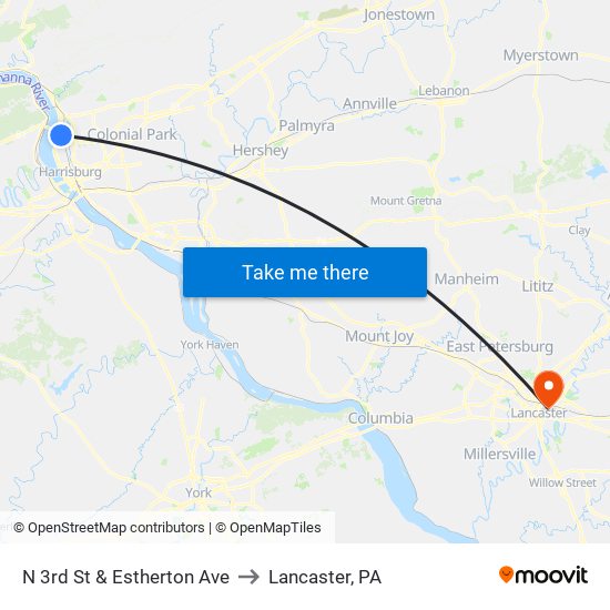 N 3rd St & Estherton Ave to Lancaster, PA map