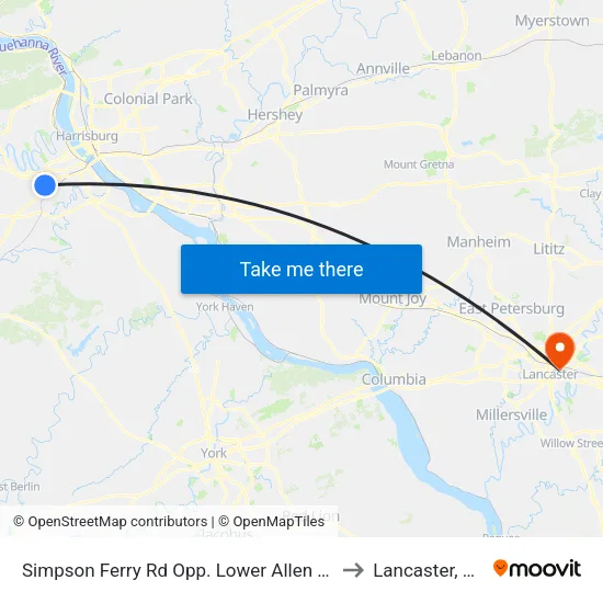 Simpson Ferry Rd & Lower Allen Dr Wb to Lancaster, PA map