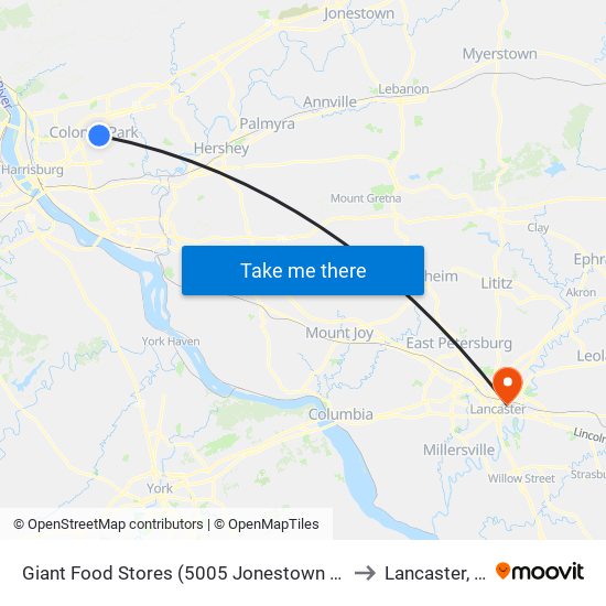 Giant Food Stores (5005 Jonestown Road) to Lancaster, PA map