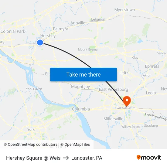 Hershey Square @ Weis to Lancaster, PA map