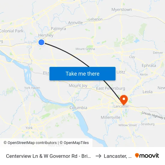 Centerview Ln & W Governor Rd - Briarcre to Lancaster, PA map