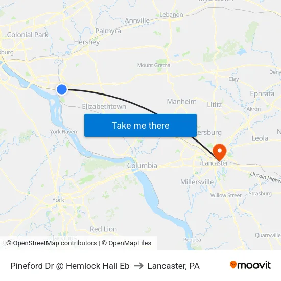 Pineford Dr @ Hemlock Hall Eb to Lancaster, PA map