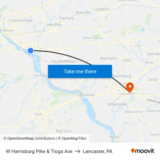 W Harrisburg Pike & Tioga Ave Wb to Lancaster, PA map