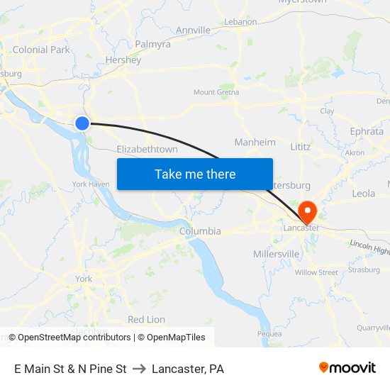 E Main St & N Pine St to Lancaster, PA map