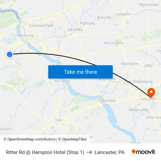 Ritter Rd @ Hampton Hotel (Stop 1) to Lancaster, PA map