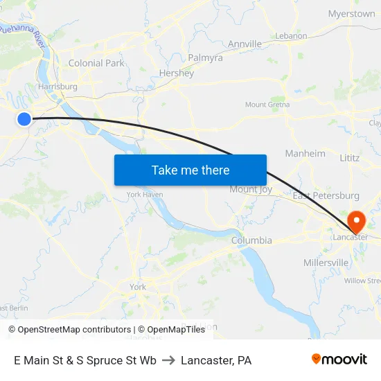 E Main St & S Spruce St Wb to Lancaster, PA map