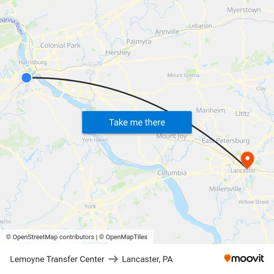 Lemoyne Transfer Center to Lancaster, PA map