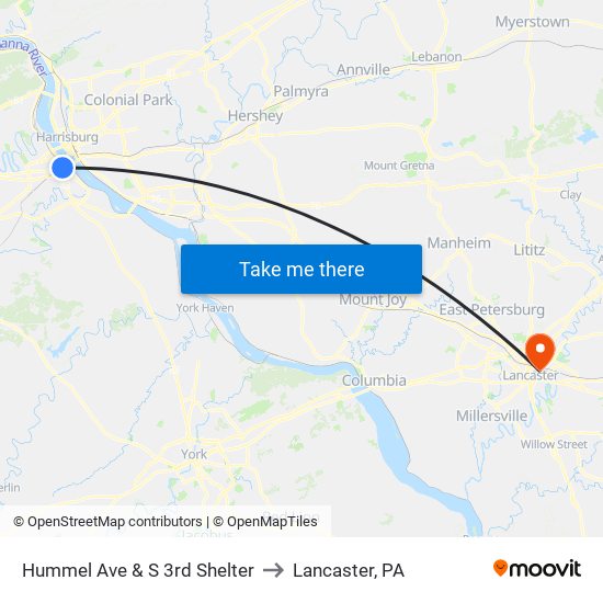 Hummel Ave & S 3rd Shelter to Lancaster, PA map