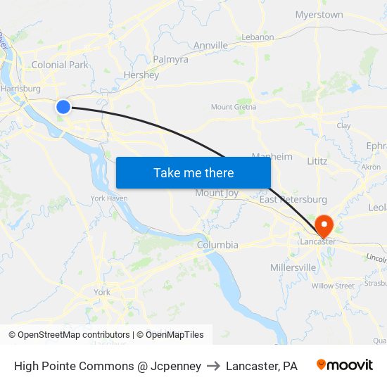 High Pointe Commons @ Jcpenney to Lancaster, PA map