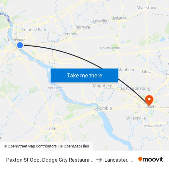 Paxton St Opp. Dodge City Restaurant to Lancaster, PA map