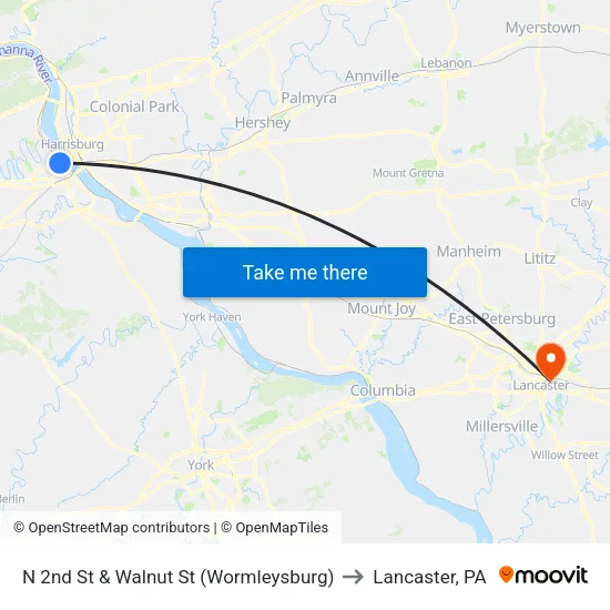 N 2nd St & Walnut St (Wormleysburg) Eb to Lancaster, PA map