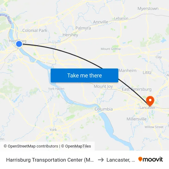 Harrisburg Transportation Center (Market to Lancaster, PA map