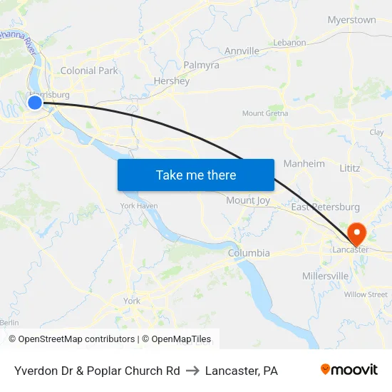 Yverdon Dr & Poplar Church Rd to Lancaster, PA map