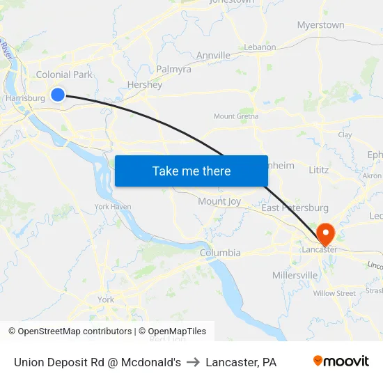 Union Deposit Rd @ Mcdonald's to Lancaster, PA map