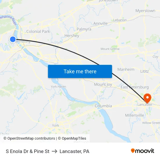 S Enola Dr & Pine St Eb to Lancaster, PA map