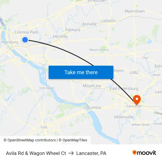 Avila Rd & Wagon Wheel Ct to Lancaster, PA map