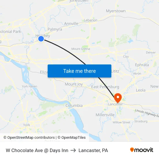 W Chocolate Ave @ Days Inn to Lancaster, PA map
