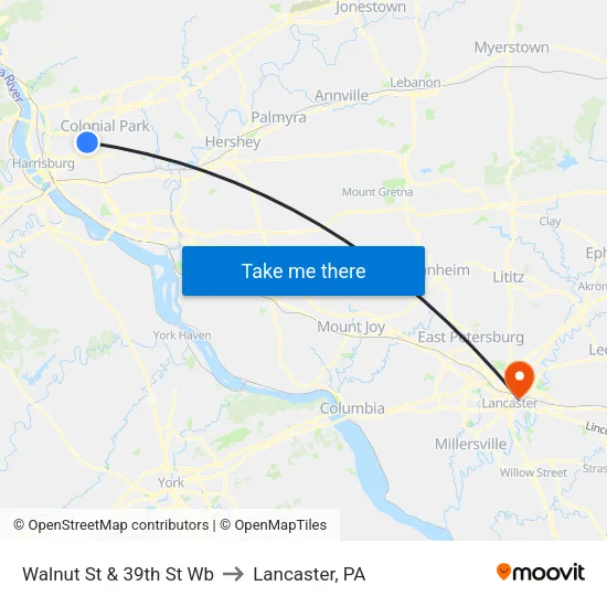 Walnut St & 39th St Wb to Lancaster, PA map